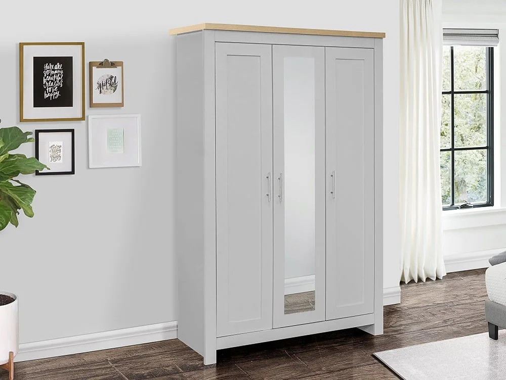 Birlea Birlea Highgate Grey and Oak 3 Door Mirrored Wardrobe