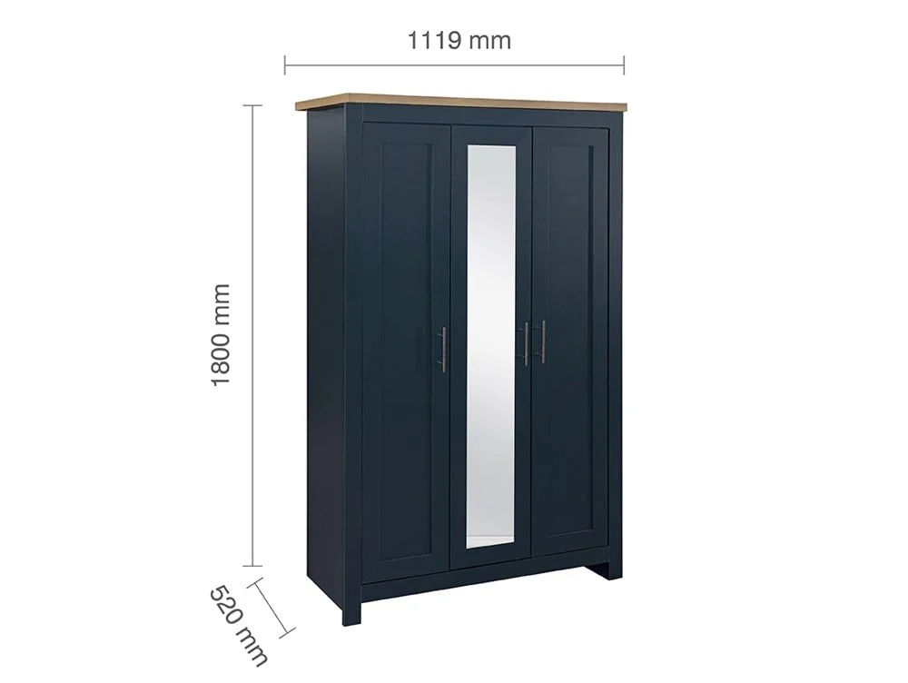Birlea Birlea Highgate Navy and Oak 3 Door Mirrored Wardrobe