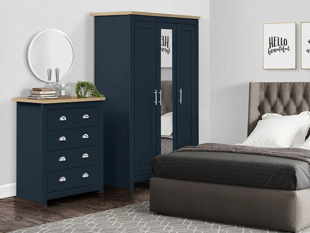 Birlea Birlea Highgate Navy and Oak 3 Door Mirrored Wardrobe