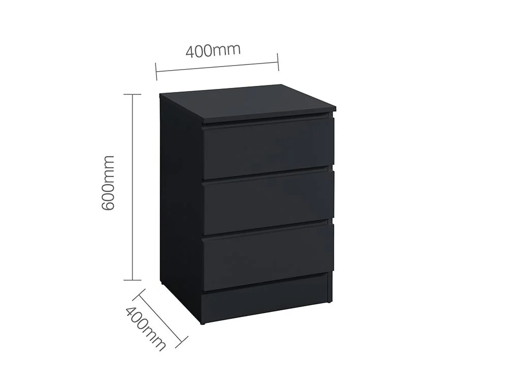 Birlea Birlea Oslo Black 3 Drawer Bedside Table