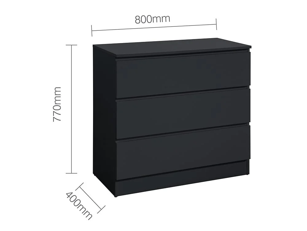Birlea Birlea Oslo Black 3 Drawer Chest of Drawers