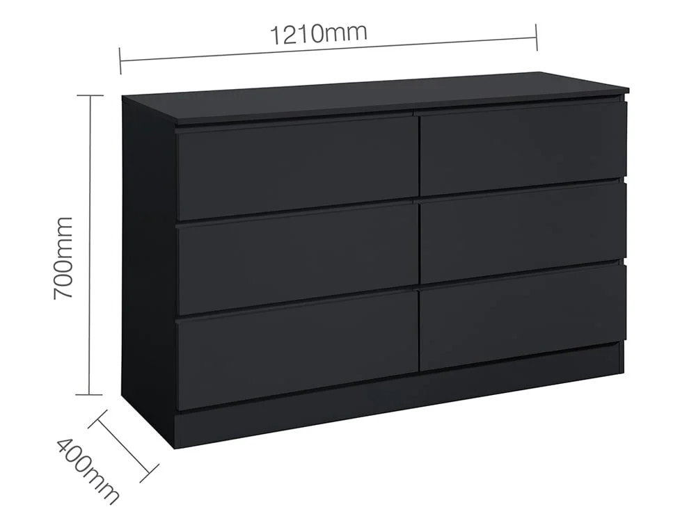 Birlea Birlea Oslo Black 6 Drawer Chest of Drawers