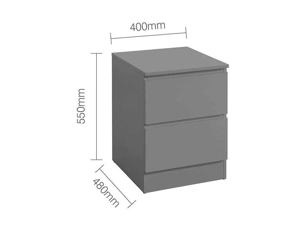 Birlea Furniture & Beds Birlea Oslo Grey 2 Drawer Bedside Table