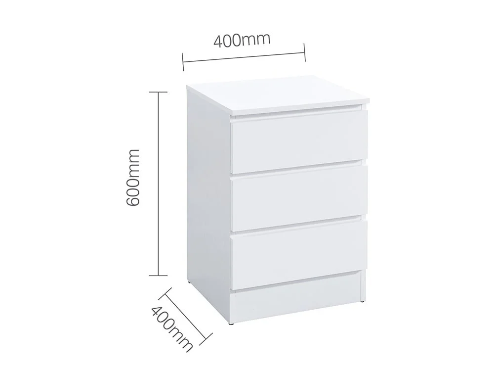 Birlea Birlea Oslo White 3 Drawer Bedside Table