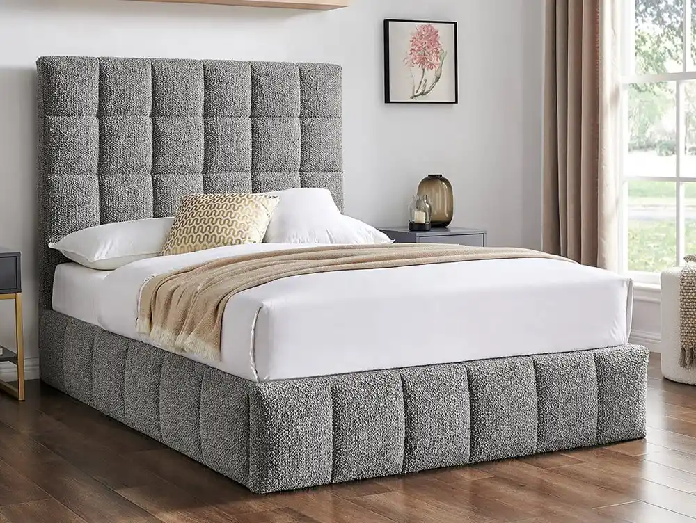 Limelight  Limelight Starla Square 4ft6 Double Dove Grey Boucle Fabric Ottoman Bed Frame