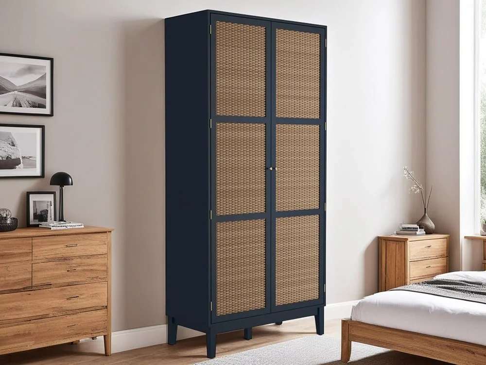 LPD LPD Bordeaux Rattan and Blue 2 Door Double Wardrobe