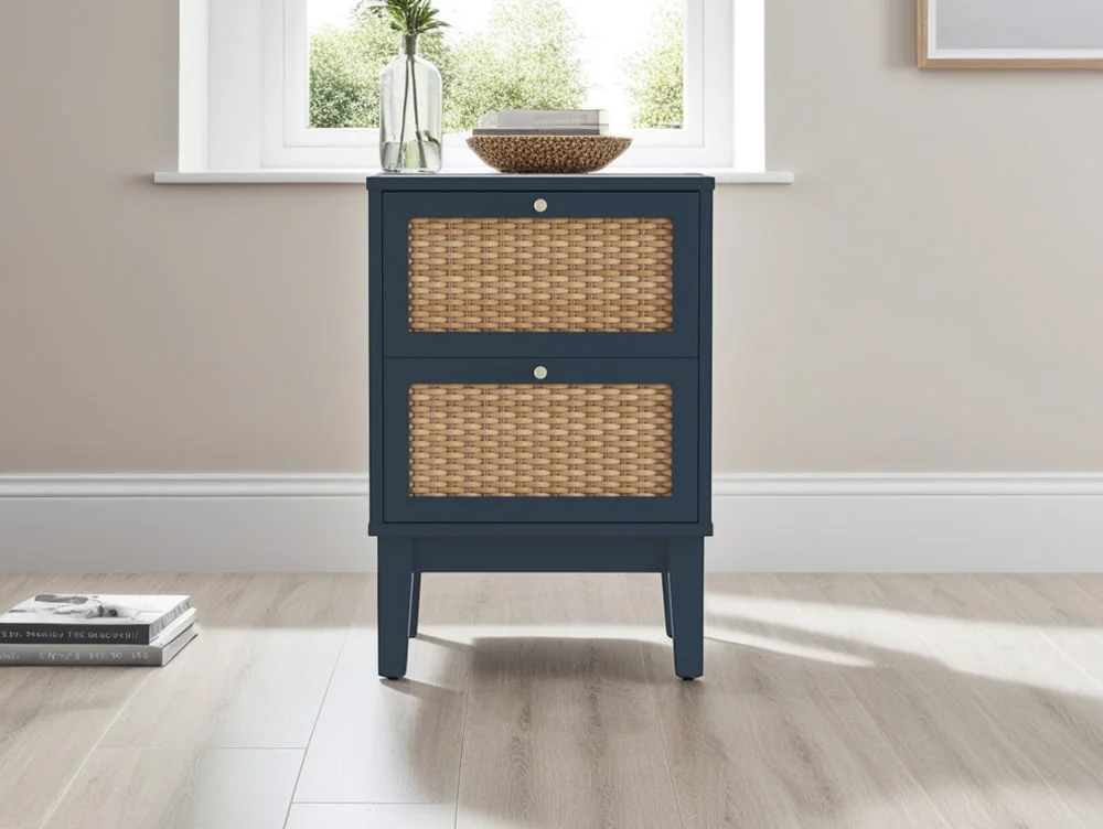 LPD LPD Bordeaux Rattan and Blue 2 Drawer Bedside Table