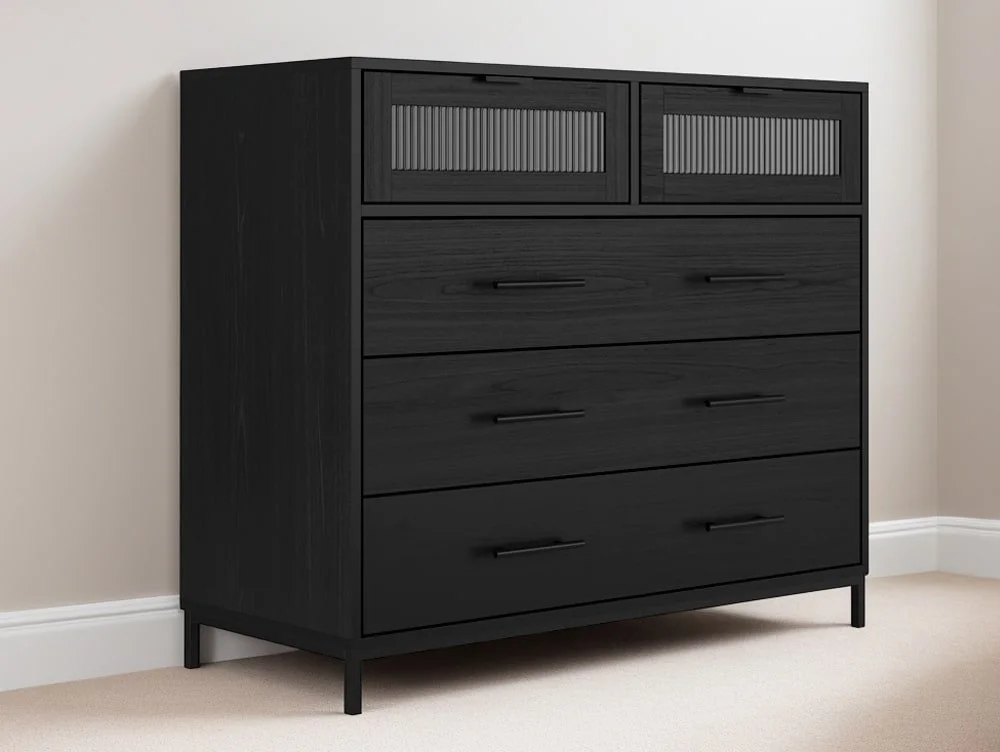 LPD LPD Edison Black Wood Effect 3+2 Drawer Chest of Drawers