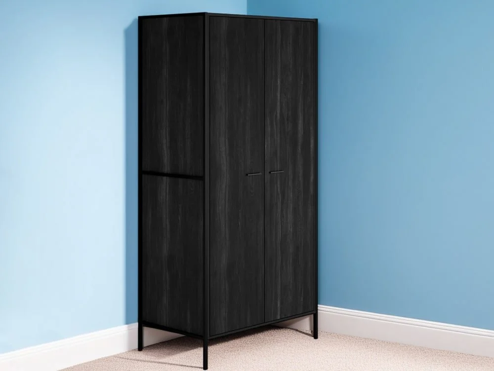 LPD LPD Hoxton Black Wood Effect 2 Door Wardrobe