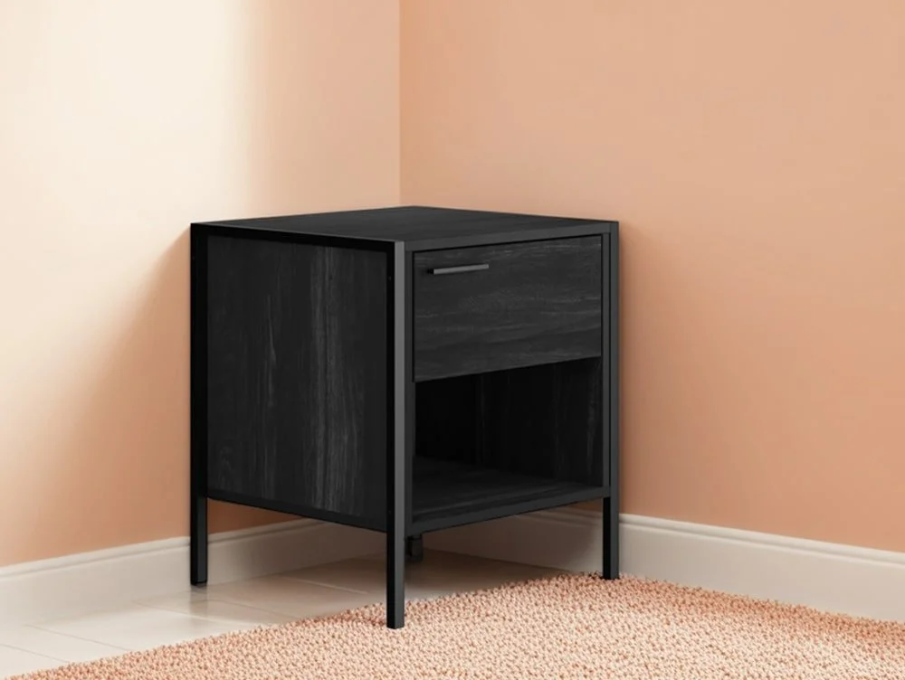 LPD LPD Hoxton Black Wood Effect 1 Drawer Bedside Table