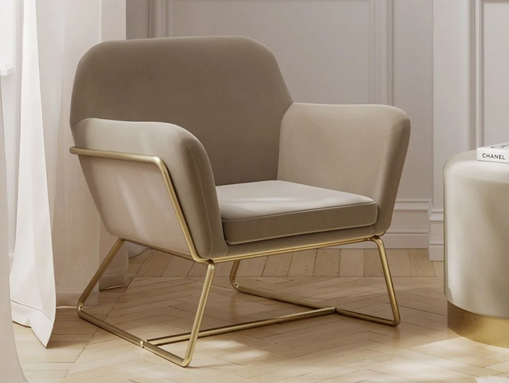 LPD LPD Charles Beige Velvet Fabric Armchair