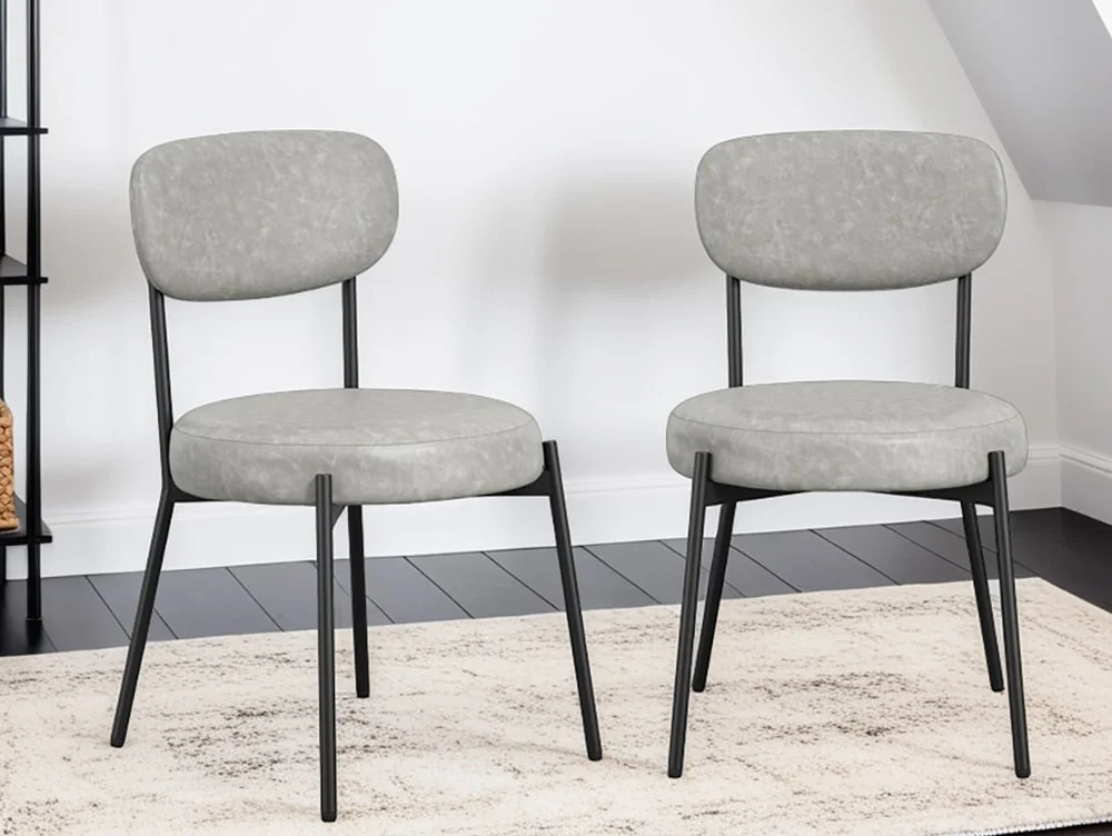 LPD LPD Smith Grey Set of 2 Faux Leather Dining Chairs