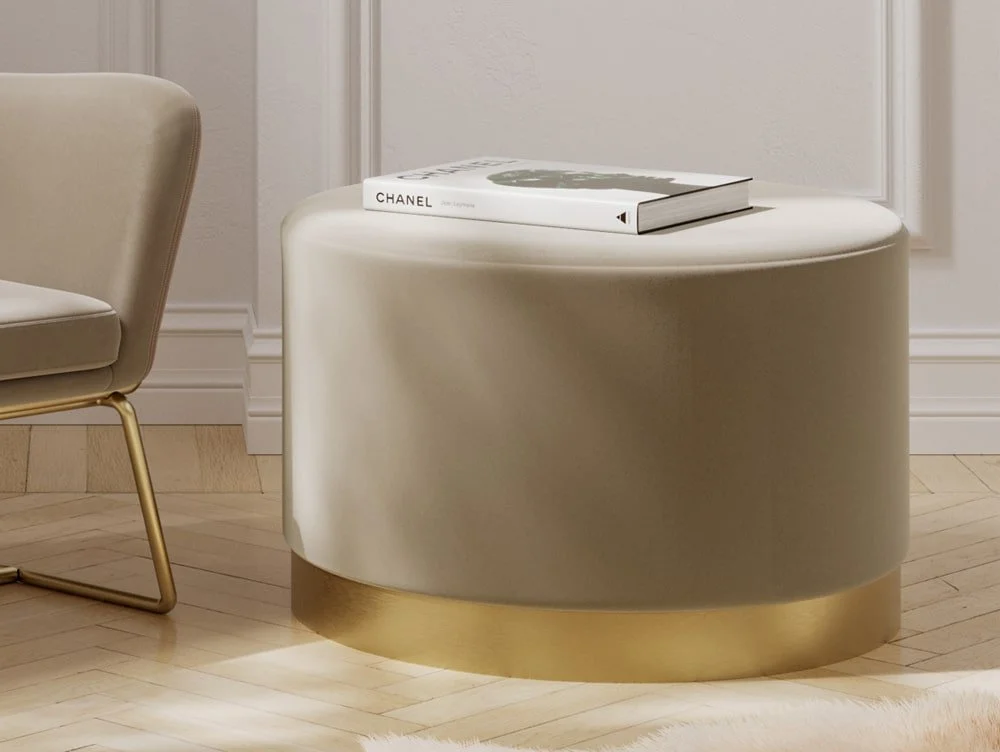 LPD LPD Lara Large Beige and Gold Fabric Bedroom Stool