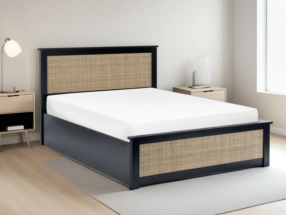 Julian Bowen Julian Bowen Padstow Rattan Black Wooden Ottoman Bed Frame