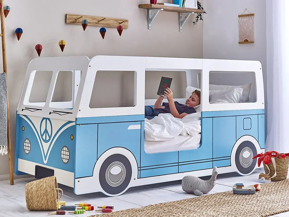Julian Bowen Julian Bowen Campervan Single White and Blue Wooden Bed Frame