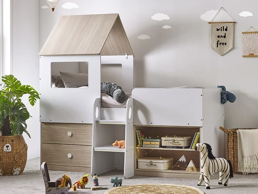 Julian Bowen Julian Bowen Orpheus White and Light Oak Wooden Mid Sleeper Bed Frame