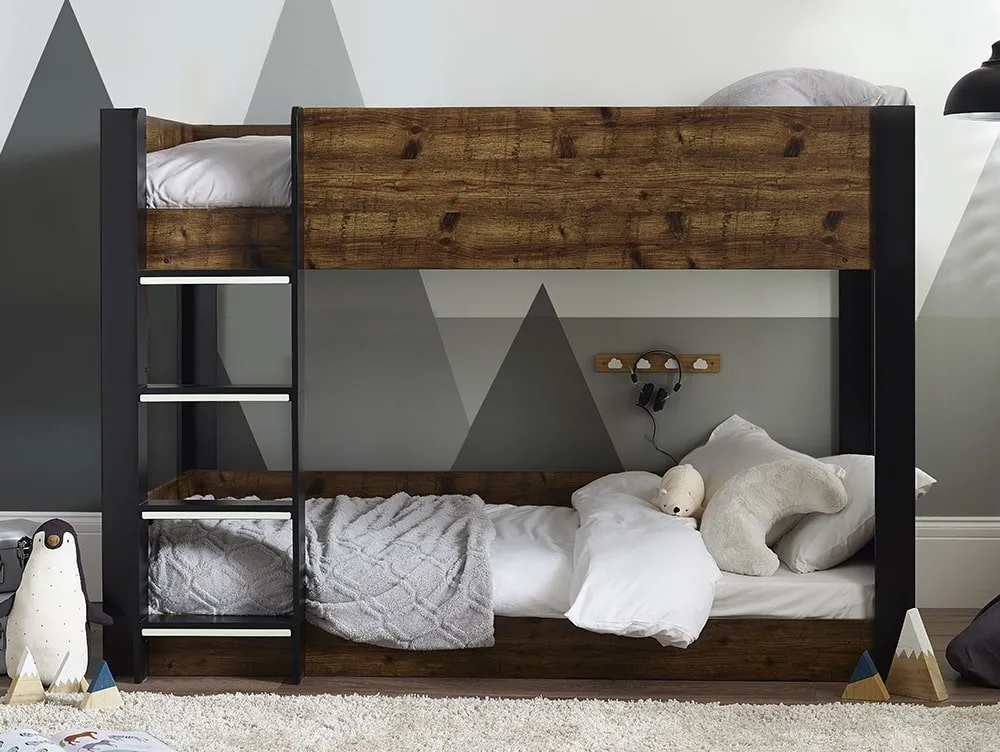 Julian Bowen Julian Bowen Solomon Black and Rustic Effect Wooden Bunk Bed Frame