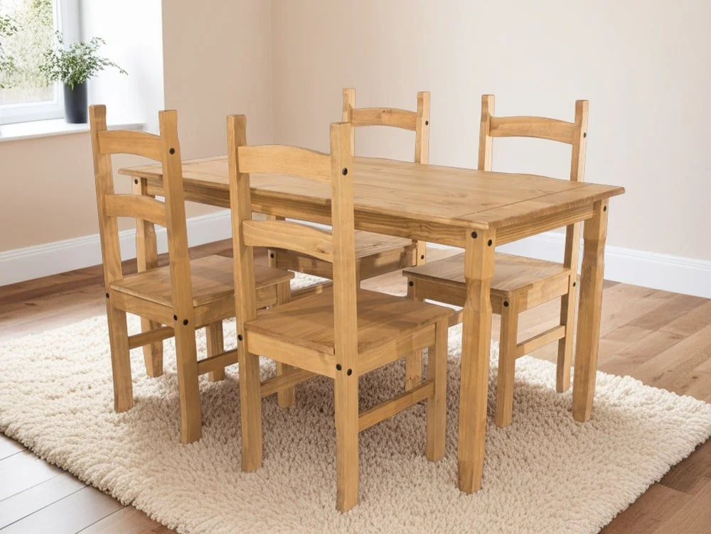 Core Core Corona Pine Rectangular Dining Table and 4 Chair Set