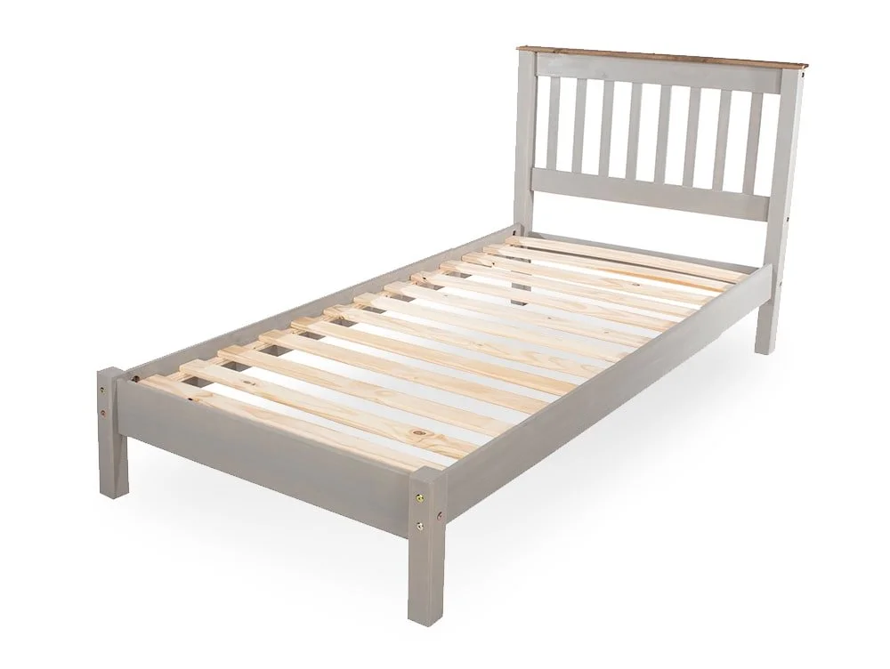 Core Core Corona Grey and Waxed Pine Wooden Bed Frame