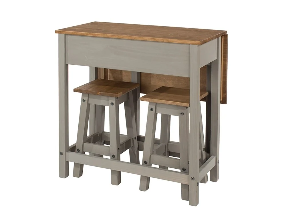 Core Core Corona Grey and Waxed Pine Breakfast Drop Leaf Table and 2 Stools Set
