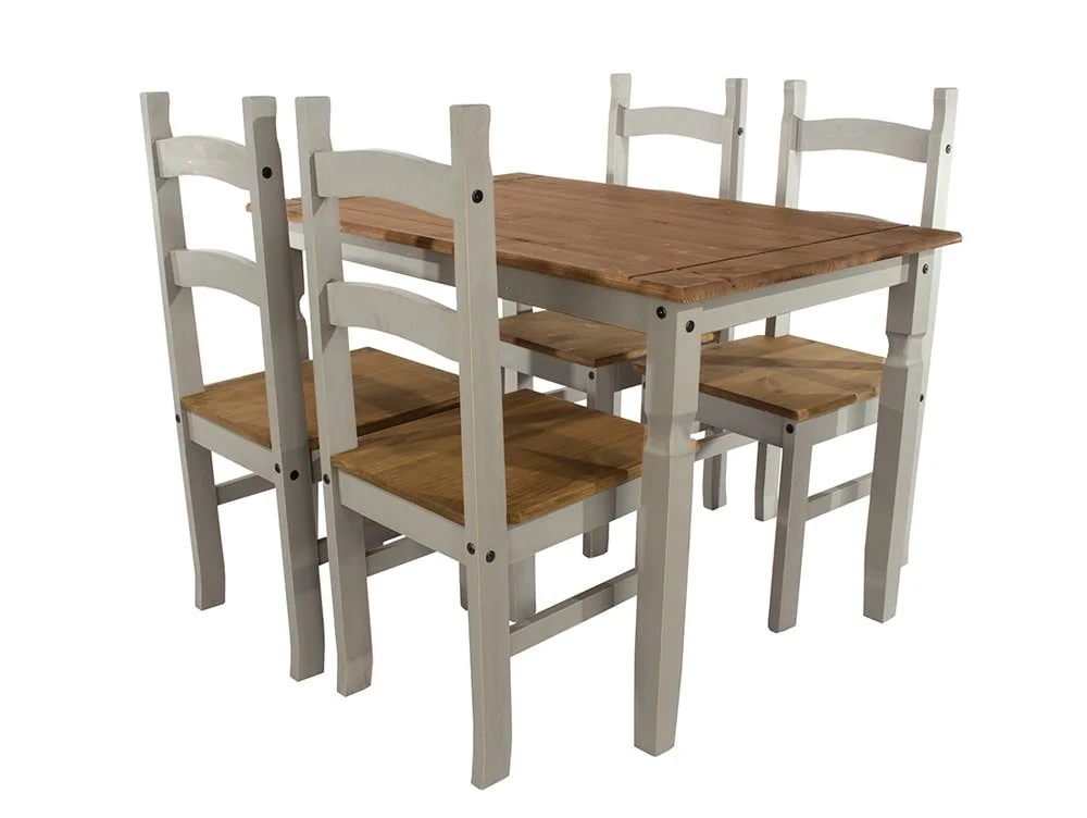 Core Core Corona Grey and Waxed Pine Rectangular Dining Table and 4 Chair Set