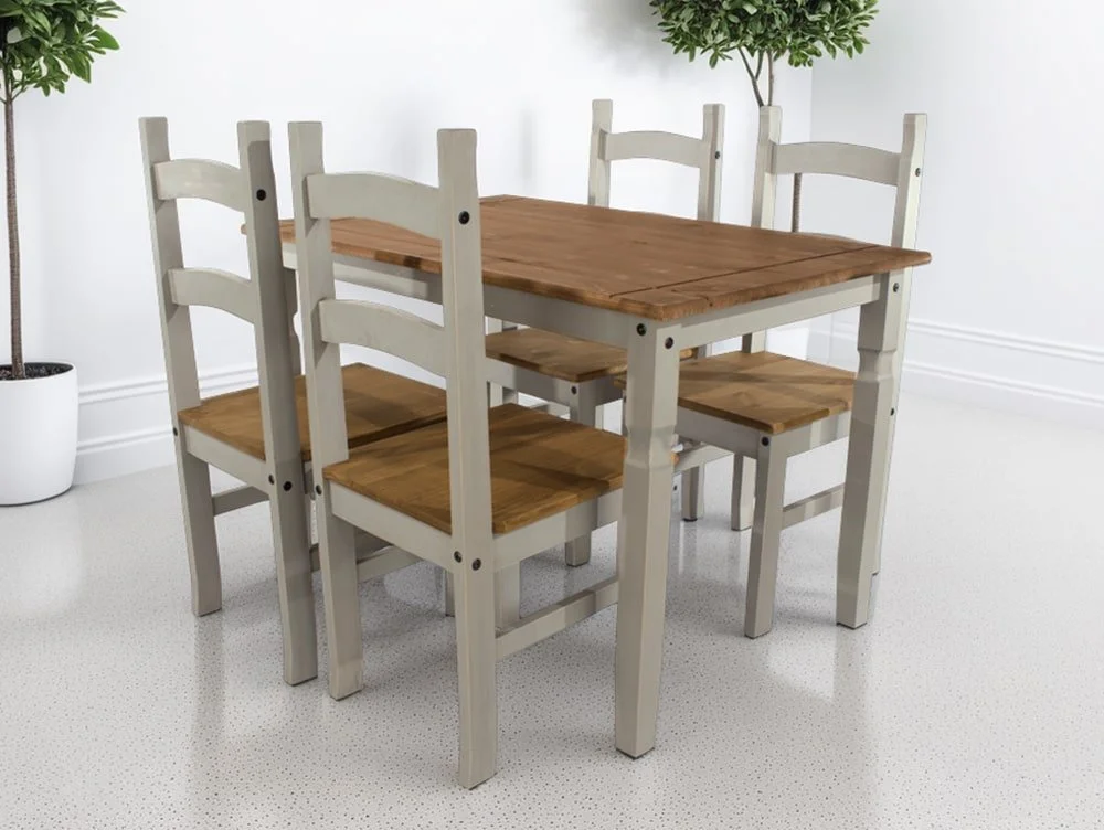 Core Core Corona Grey and Waxed Pine Rectangular Dining Table and 4 Chair Set