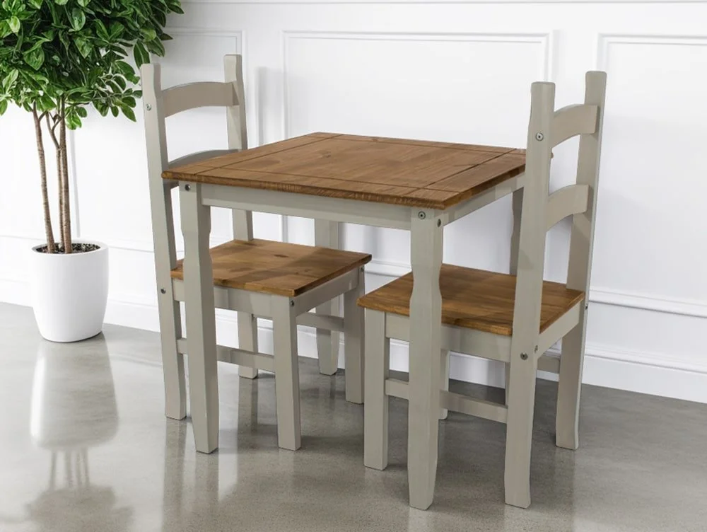 Core Core Corona Grey and Waxed Pine Square Dining Table and 2 Chair Set