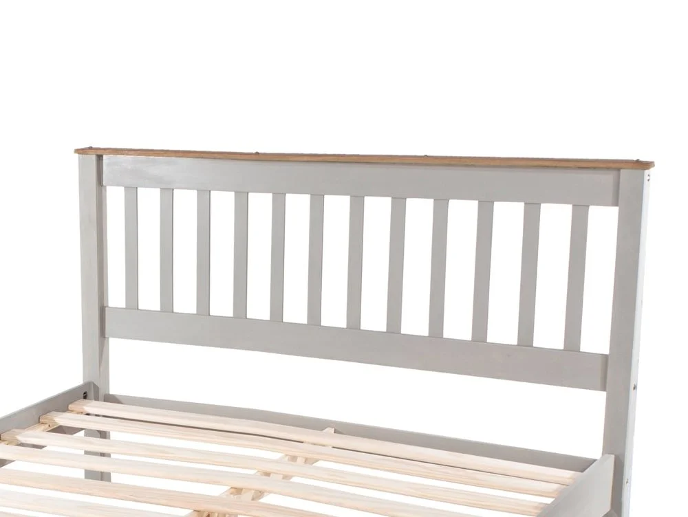 Core Core Corona Grey and Waxed Pine Wooden Bed Frame