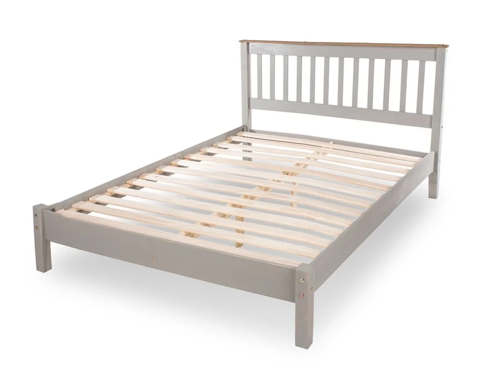Core Core Corona Grey and Waxed Pine Wooden Bed Frame