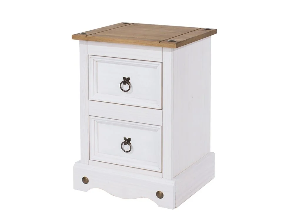 Core Core Corona White and Pine 2 Drawer Petite Bedside Table