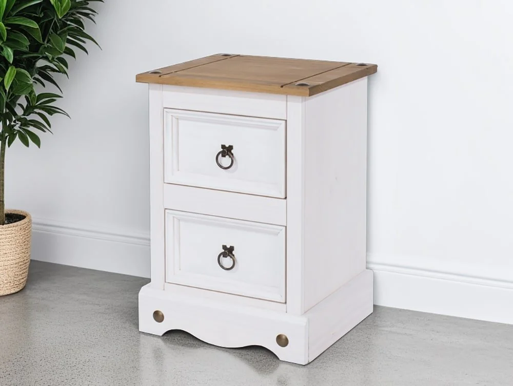Core Core Corona White and Pine 2 Drawer Petite Bedside Table
