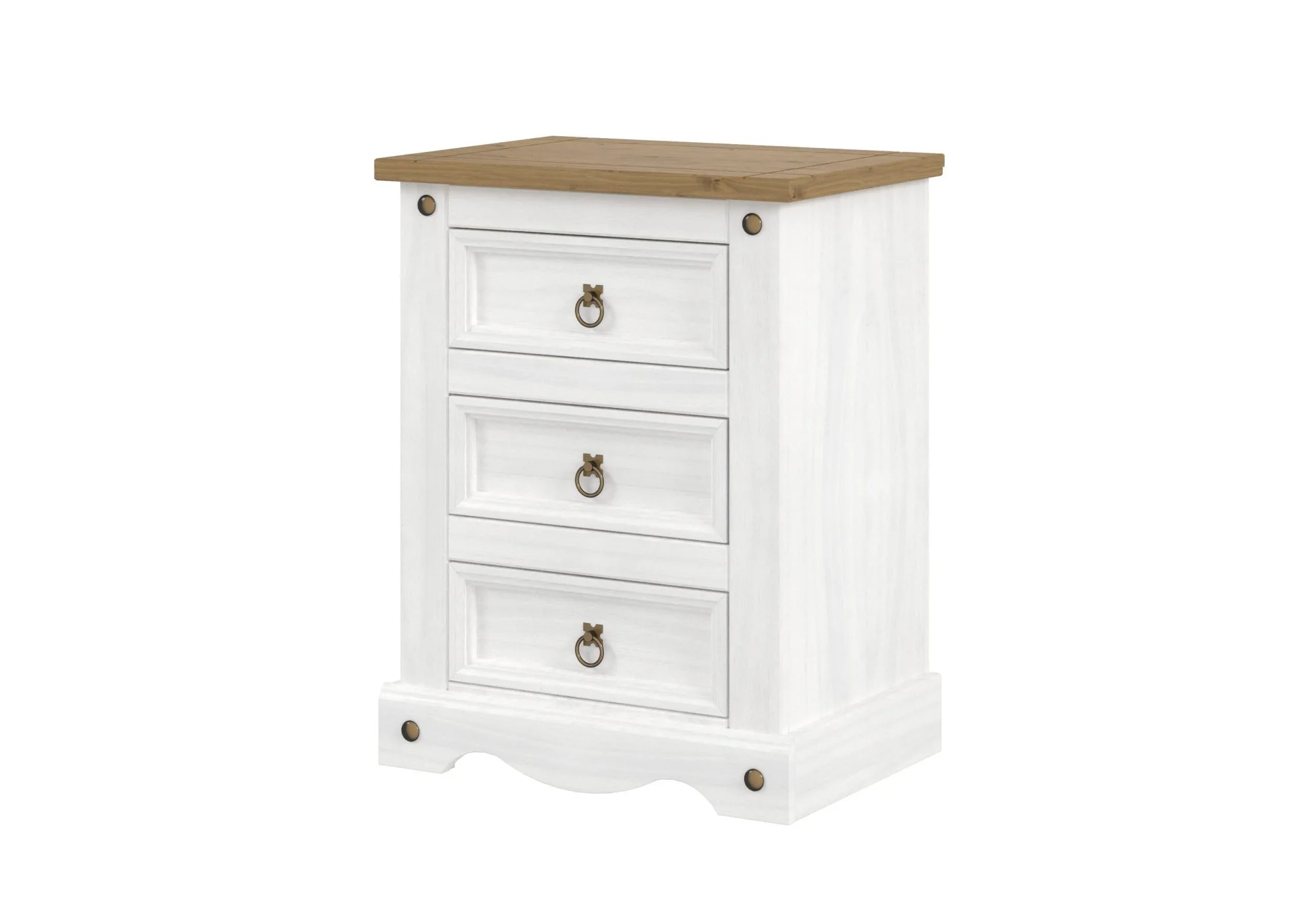 Core Core Corona White and Pine 3 Drawer Bedside Table