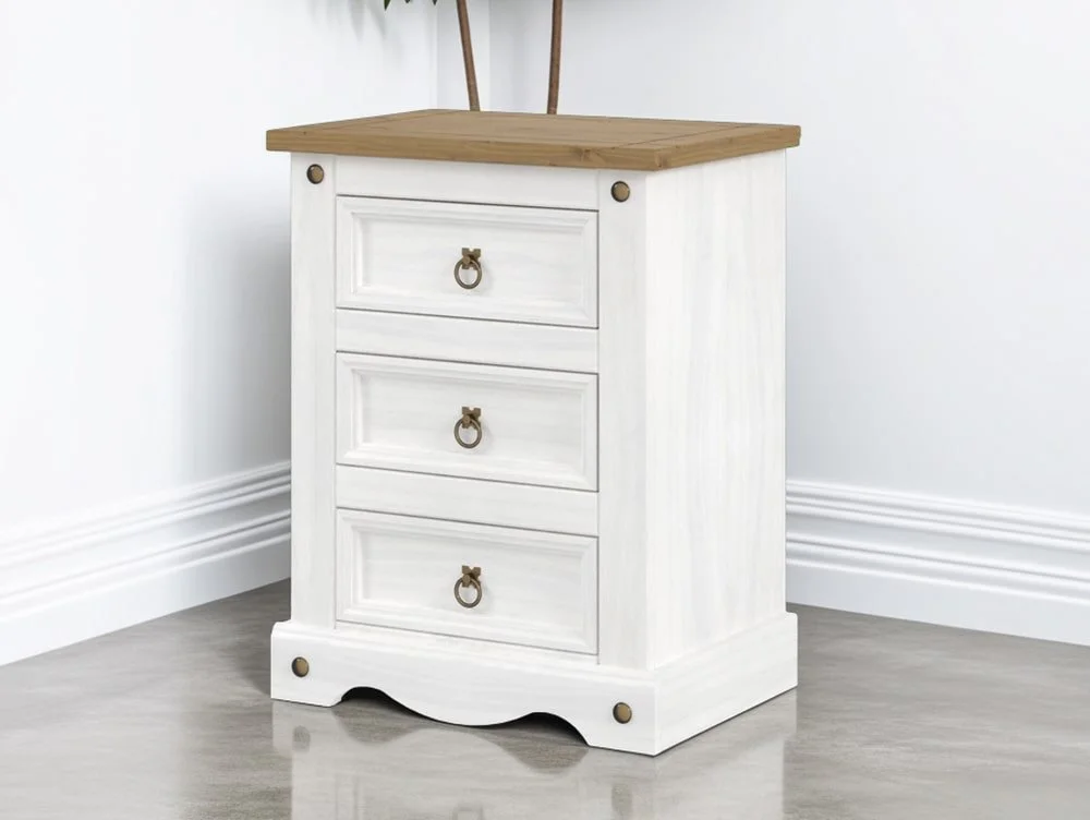 Core Core Corona White and Pine 3 Drawer Bedside Table