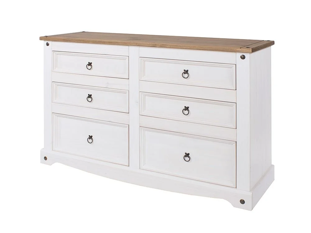 Core Core Corona White and Pine 3+3 Drawer Wide Chest of Drawers