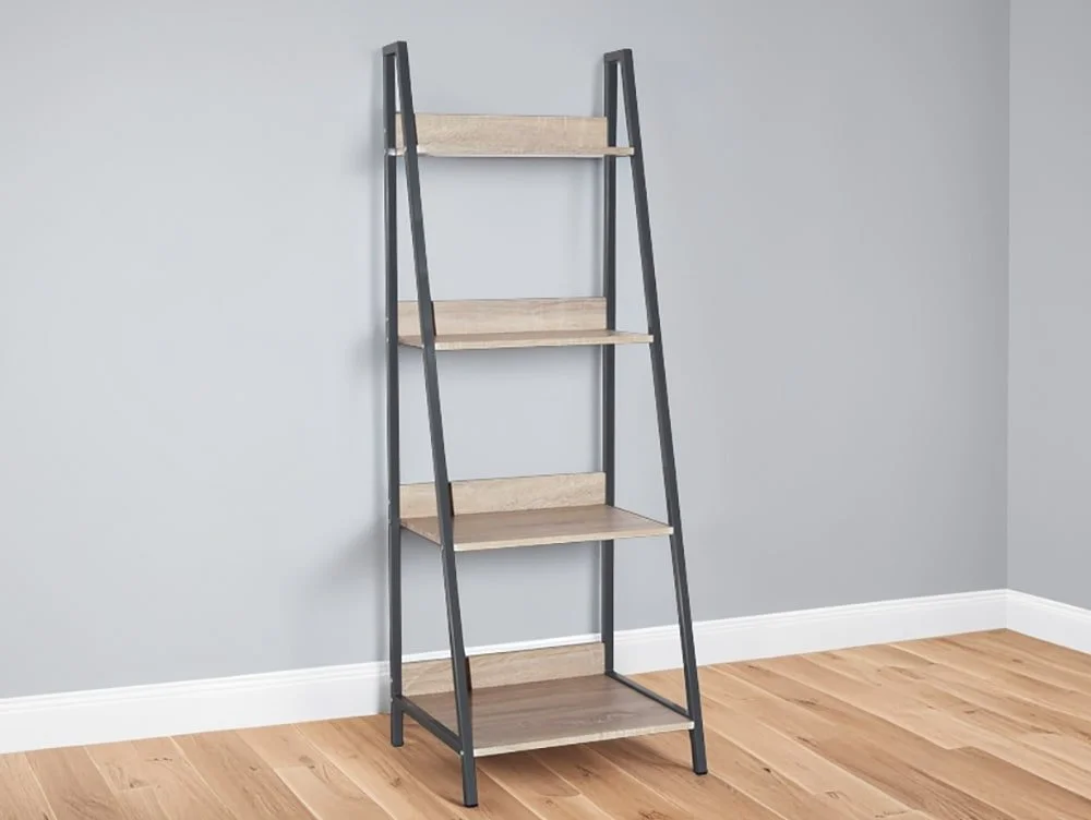 Core Core Loft Home Office Ladder Bookcase Unit with Oak Effect and Grey Metal Frames