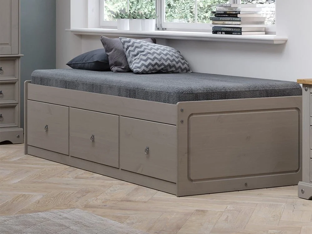Core Core Corona Grey and Waxed Pine Wooden Cabin Bed Frame