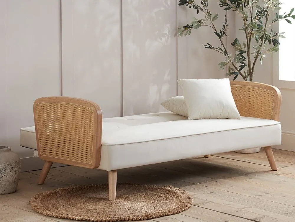 Birlea Birlea Mila Rattan and White Fabric Sofa Bed