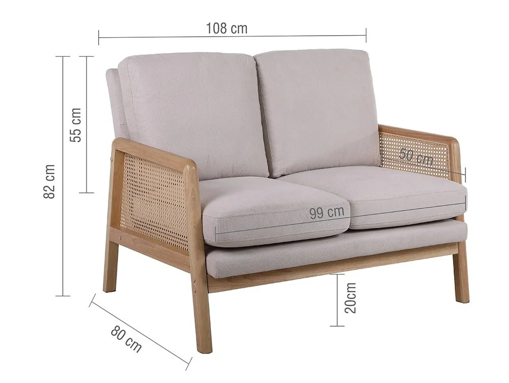 Birlea Birlea Ida Rattan and White Fabric 2 Seater Sofa
