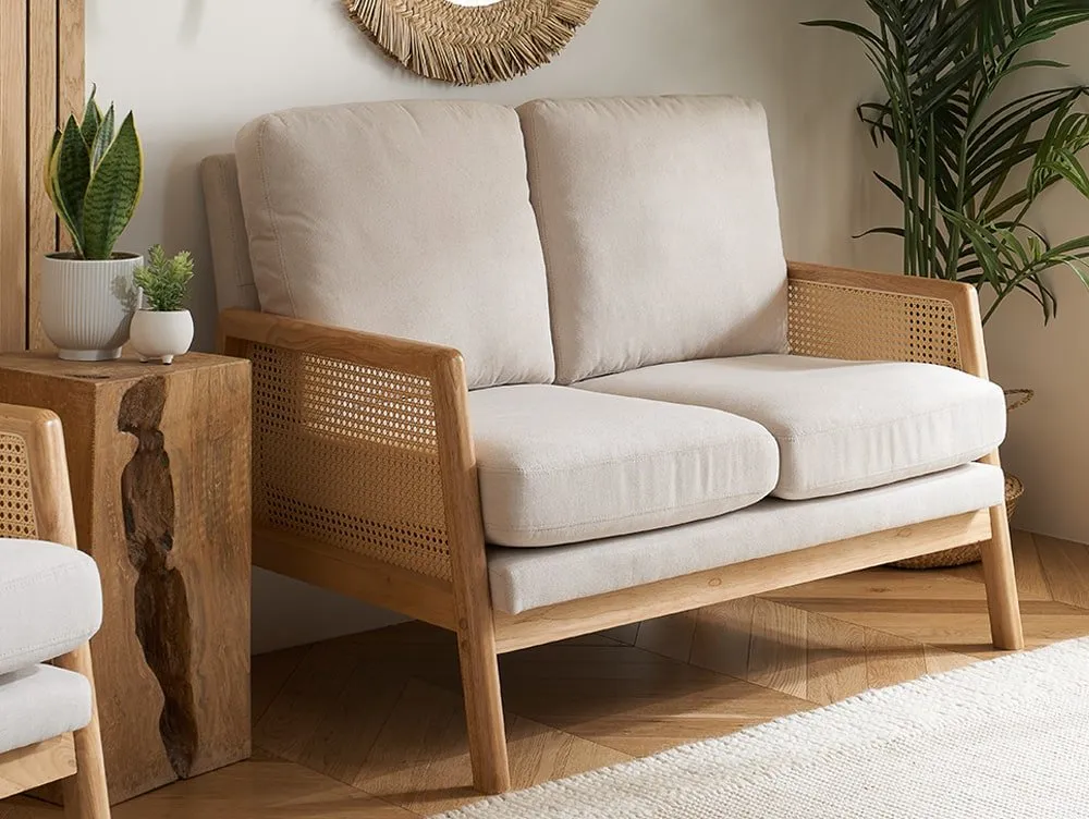 Birlea Birlea Ida Rattan and White Fabric 2 Seater Sofa