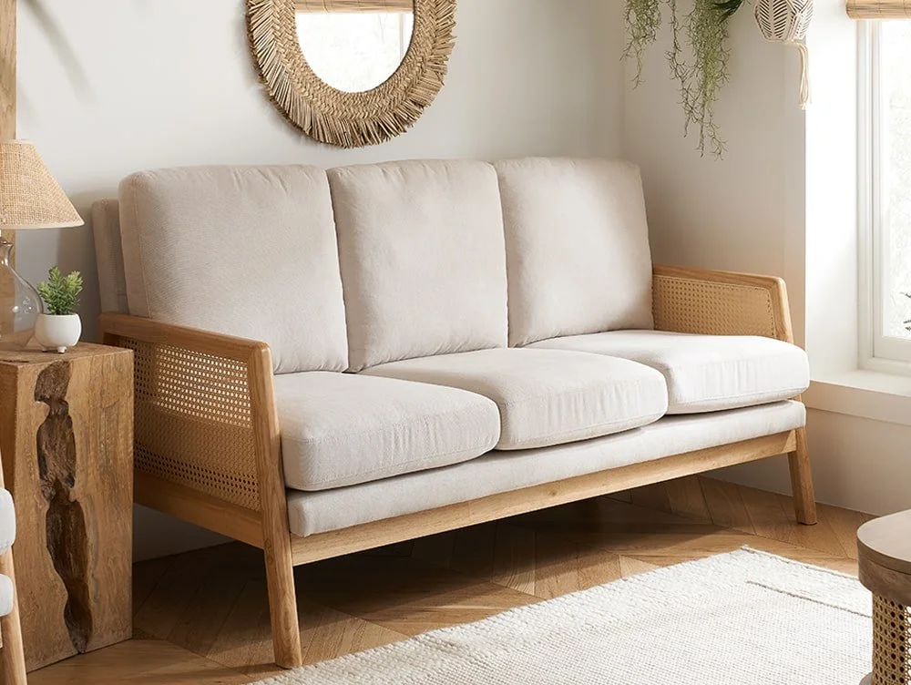 Birlea Birlea Ida Rattan and White Fabric 3 Seater Sofa