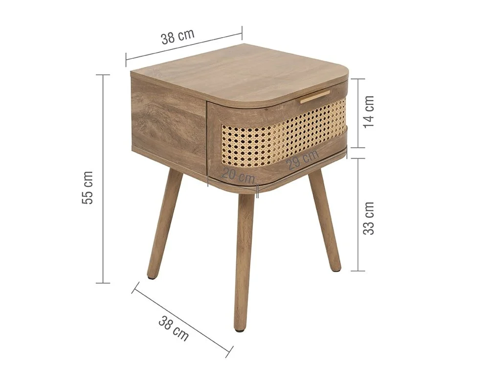 Birlea Birlea Noah Rattan and Oak 1 Drawer Bedside Table