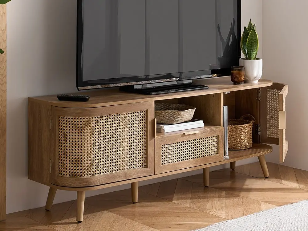 Birlea Birlea Noah Rattan and Oak 2 Door 1 Drawer TV Cabinet