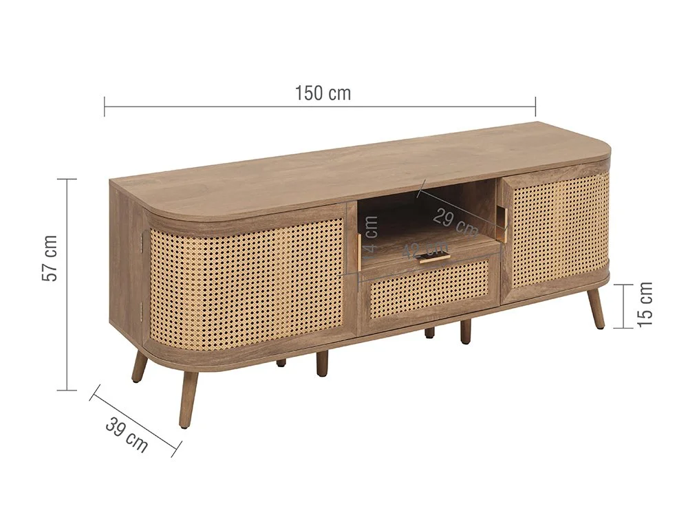Birlea Birlea Noah Rattan and Oak 2 Door 1 Drawer TV Cabinet