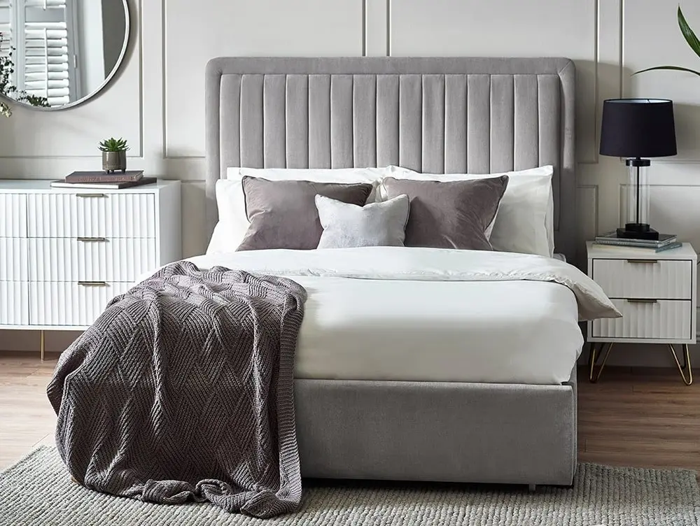 Julian Bowen Julian Bowen Savannah Grey Velvet 1 Drawer Fabric Bed Frame