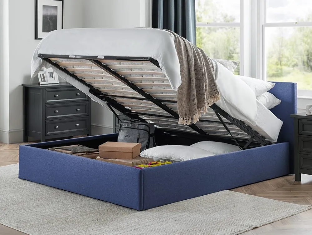 Julian Bowen Julian Bowen Rialto Dark Blue Linen Fabric Ottoman Bed Frame