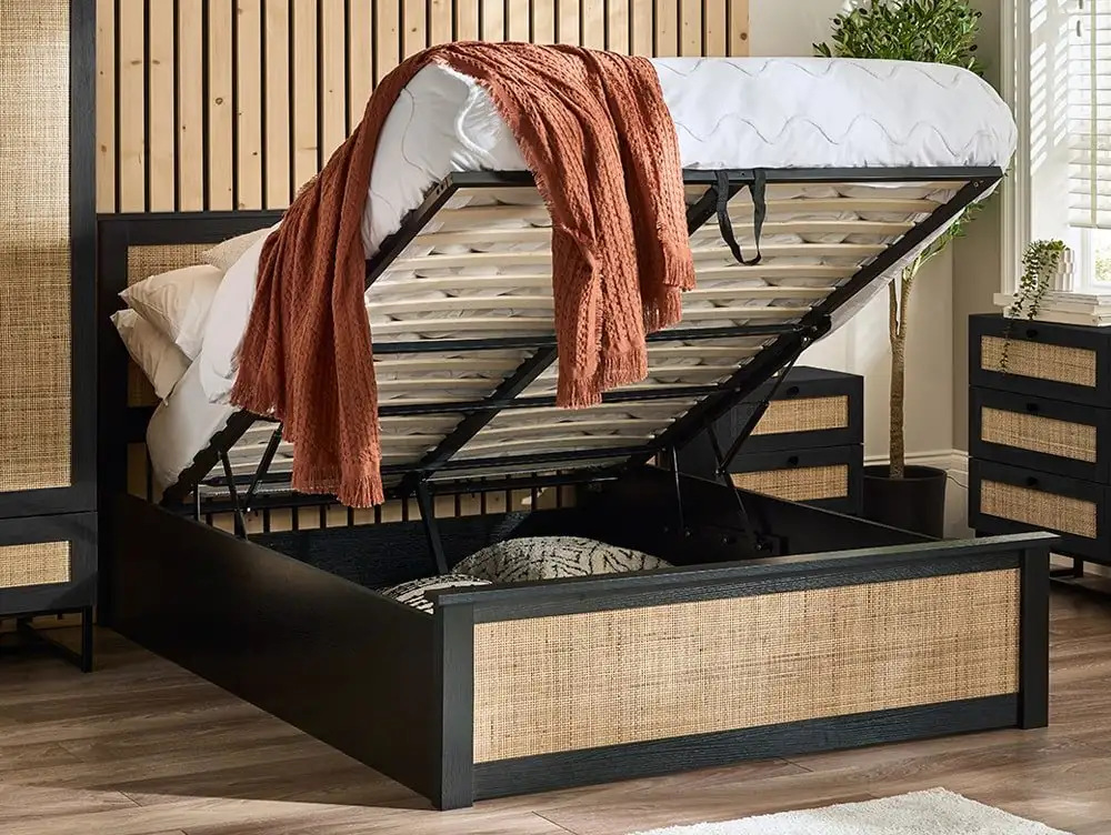 Julian Bowen Julian Bowen Padstow Rattan Black Wooden Ottoman Bed Frame
