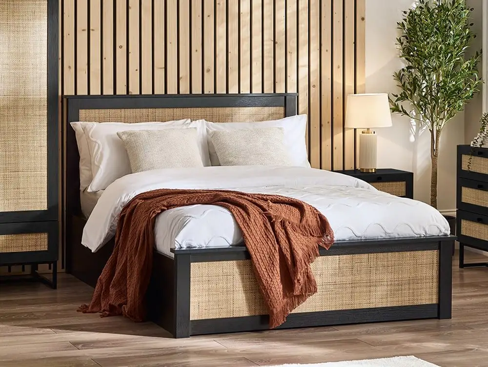 Julian Bowen Julian Bowen Padstow Rattan Black Wooden Ottoman Bed Frame