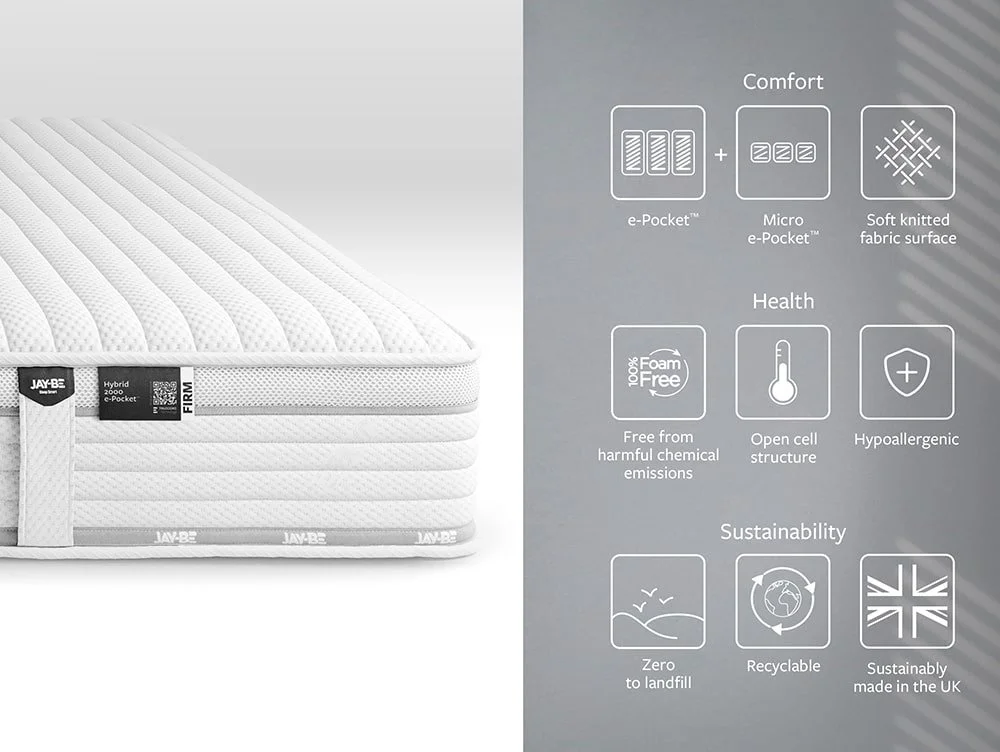Jay-Be Jay-Be Truecore 2000 Firm e-Pocket Hybrid Eco-Friendly Mattress in a Box