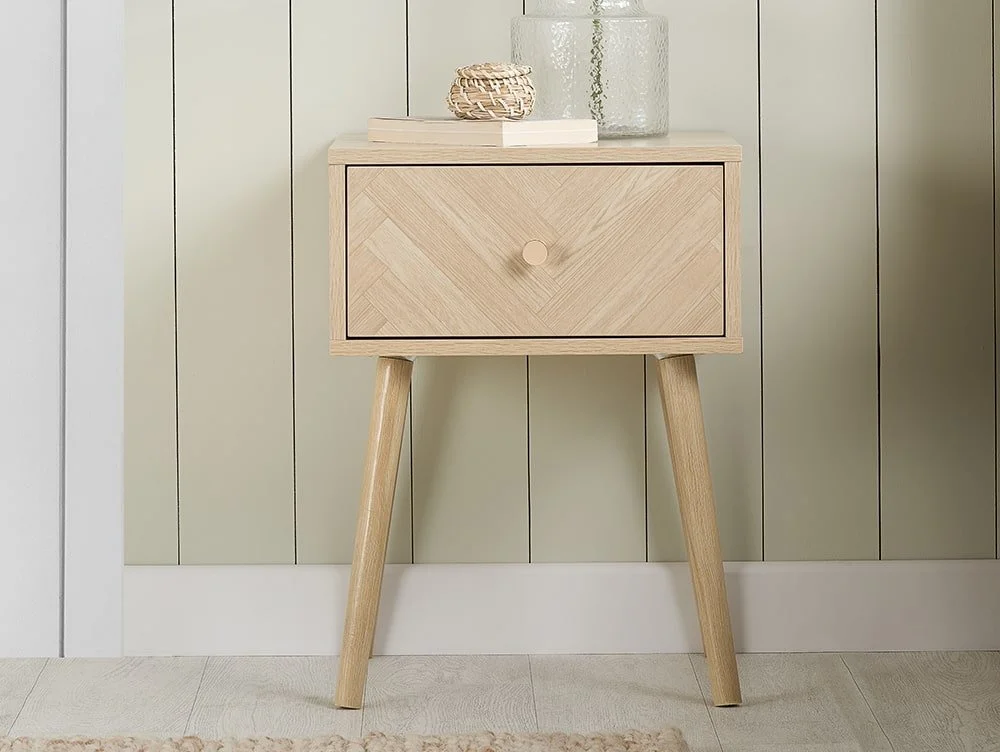 Birlea Birlea Herringford Light Oak 1 Drawer Bedside Table