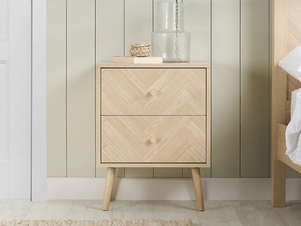 Birlea Birlea Herringford Light Oak 2 Drawer Bedside Table